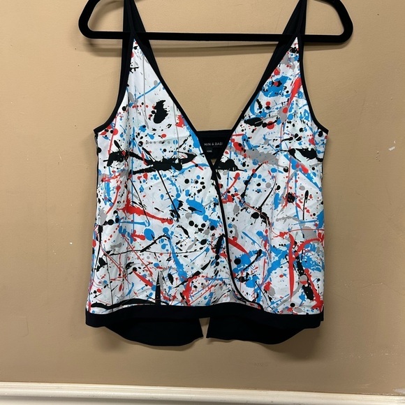 Sachin & Babi Paint Splatter Sleeveless Open Back Top - Picture 1 of 6